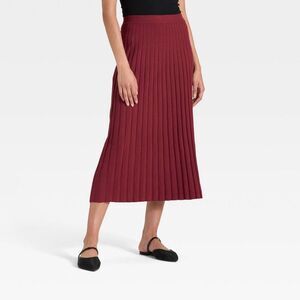 a new day Burgundy Pleated Midi Skirt
